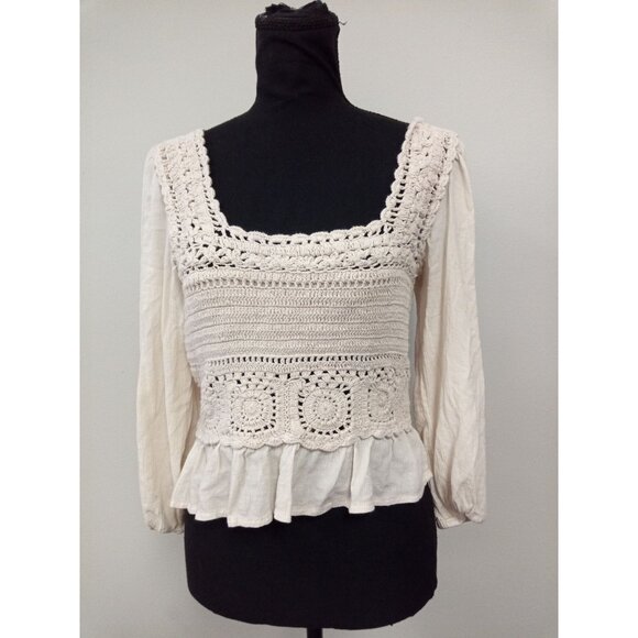 American Eagle Women's Tan Smocked Peplum Juniors Top Size Medium - Picture 1 of 6
